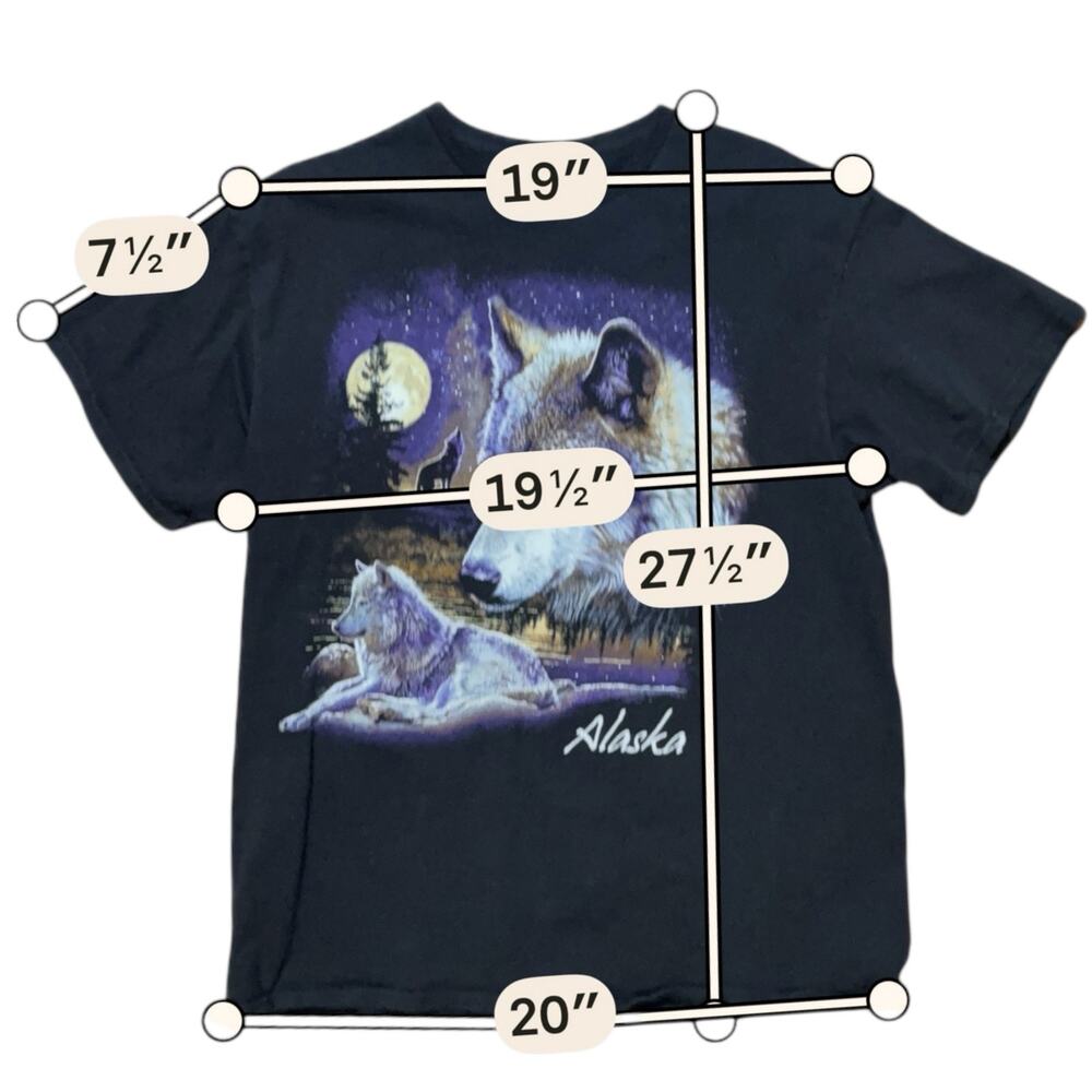 VTG Y2K Delta Pro Weight Alaska T-Shirt Mens Black Wolves Moon Graphic Print M - Picture 5 of 5
